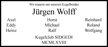 Traueranzeige von Jürgen Wolff von Westfalen-Blatt