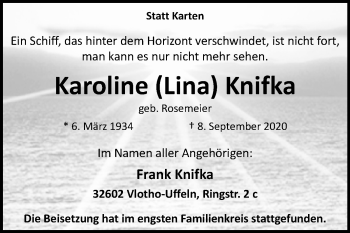 Traueranzeige von Karoline Knifka von Westfalen-Blatt