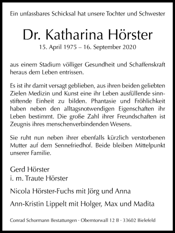 Traueranzeige von Katharina Hörster von Westfalen-Blatt