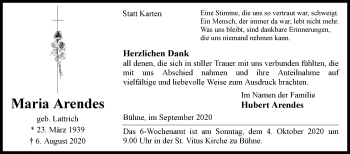 Traueranzeige von Maria Arendes von Westfalen-Blatt