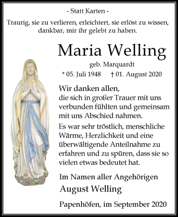 Traueranzeige von Maria Welling von Westfalen-Blatt