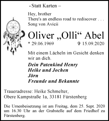 Traueranzeige von Oliver Abel von Westfalen-Blatt