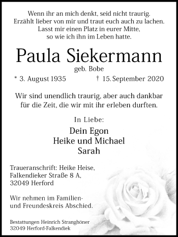 Traueranzeige von Paula Siekermann von Westfalen-Blatt