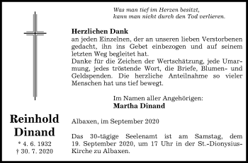 Traueranzeige von Reinhold Dinand von Westfalen-Blatt