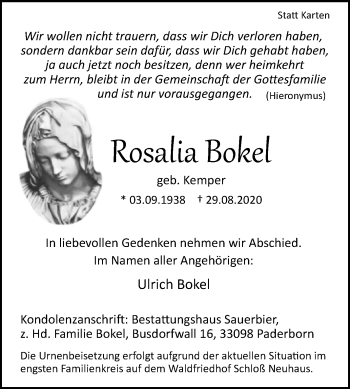 Traueranzeige von Rosalia Bokel von Westfalen-Blatt