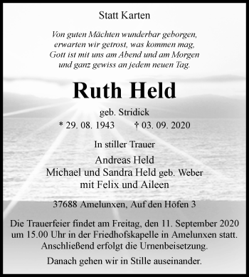 Traueranzeige von Ruth Held von Westfalen-Blatt