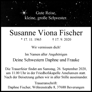 Traueranzeige von Susanne Viona Fischer von Westfalen-Blatt