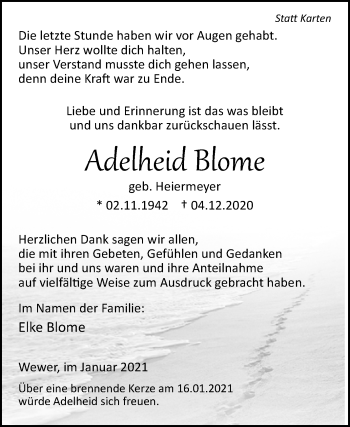 Traueranzeige von Adelheid Blome von Westfalen-Blatt