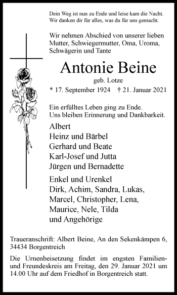 Traueranzeige von Antonie Beine von Westfalen-Blatt