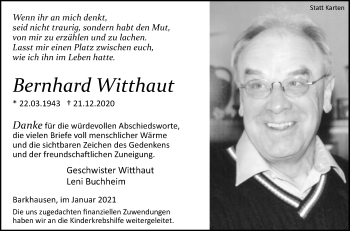 Traueranzeige von Bernhard Witthaut von Westfalen-Blatt