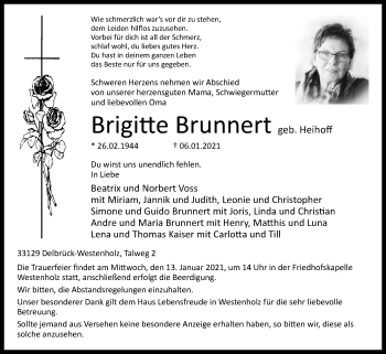 Traueranzeige von Brigitte Brunnert von Westfalen-Blatt