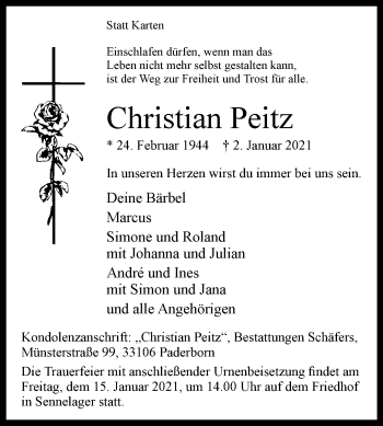 Traueranzeige von Christian Peitz von Westfalen-Blatt