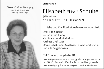 Traueranzeige von Elisabeth Schulte von Westfalen-Blatt