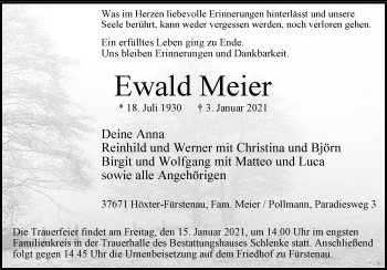 Traueranzeige von Ewald Meier von Westfalen-Blatt