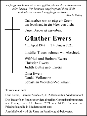 Traueranzeige von Günther Ewers von Westfalen-Blatt