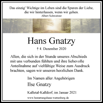 Traueranzeige von Hans Gnatzy von Westfalen-Blatt