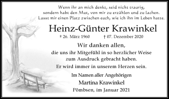 Traueranzeige von Heinz-Günter Krawinkel von Westfalen-Blatt