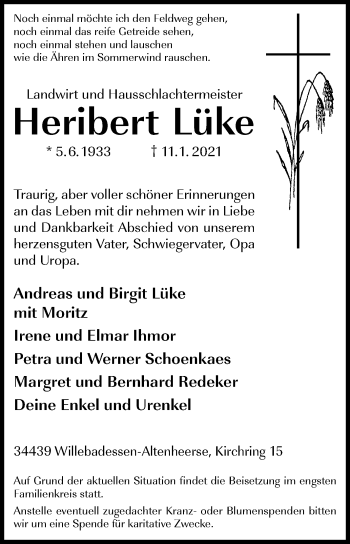 Traueranzeige von Heribert Lüke von Westfalen-Blatt