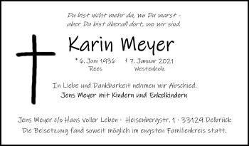 Traueranzeige von Karin Meyer von Westfalen-Blatt