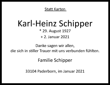 Traueranzeige von Karl-Heinz Schipper von Westfalen-Blatt