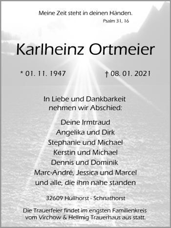 Traueranzeige von Karlheinz Ortmeier von Westfalen-Blatt