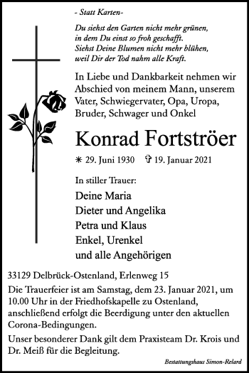 Traueranzeige von Konrad Fortströer von Westfalen-Blatt