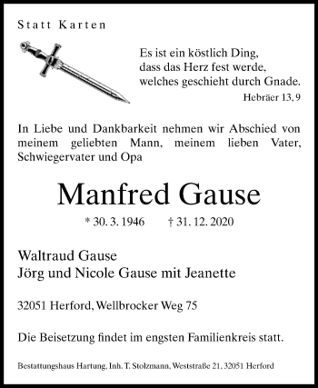 Traueranzeige von Manfred Gause von Westfalen-Blatt