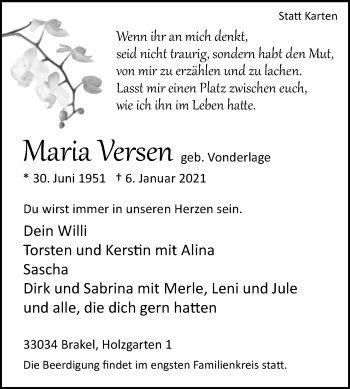 Traueranzeige von Maria Versen von Westfalen-Blatt