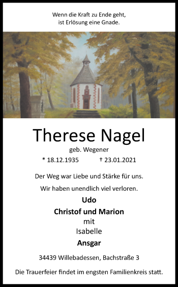 Traueranzeige von Therese Nagel von Westfalen-Blatt