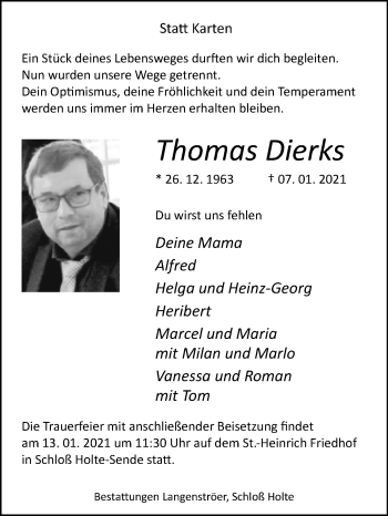 Traueranzeige von Thomas Dierks von Westfalen-Blatt