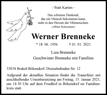 Traueranzeige von Werner Brenneke von Westfalen-Blatt