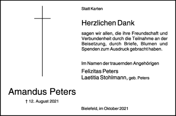 Traueranzeige von Amandus Peters von Westfalen-Blatt