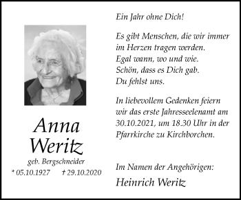 Traueranzeige von Anna Weritz von Westfalen-Blatt