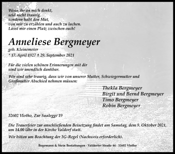 Traueranzeige von Anneliese Bergmeyer von Westfalen-Blatt