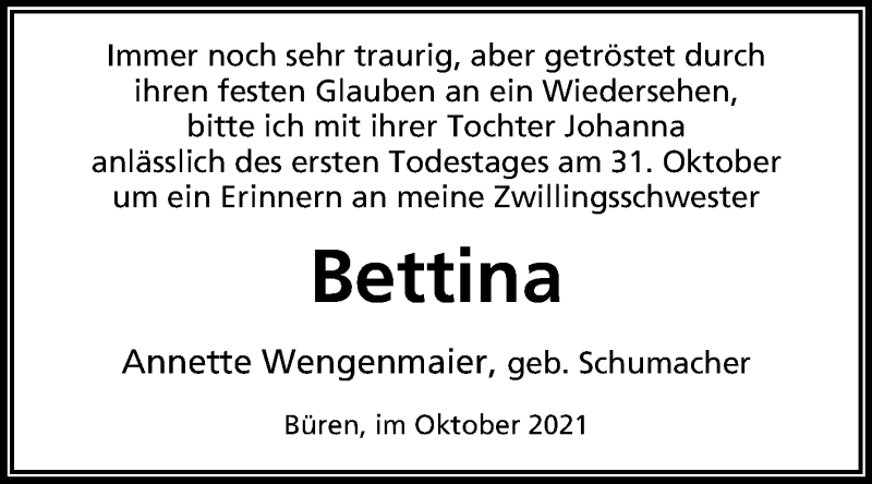 Traueranzeigen Von Bettina | Www.westfalen-blatt.de