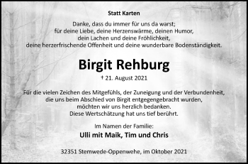 Traueranzeige von Birgit Rehburg von Westfalen-Blatt