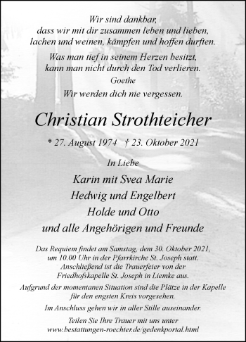 Traueranzeige von Christian Strothteicher von Westfalen-Blatt