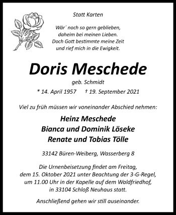 Traueranzeige von Doris Meschede von Westfalen-Blatt