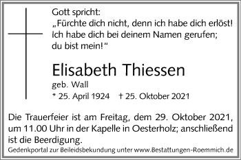 Traueranzeige von Elisabeth Thiessen von Westfalen-Blatt