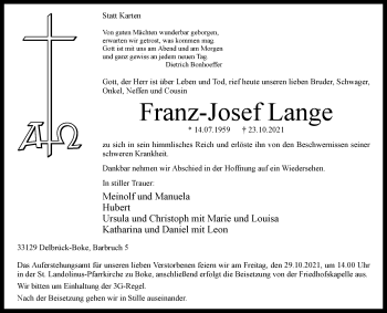 Traueranzeige von Franz-Josef Lange von Westfalen-Blatt