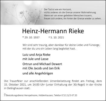 Traueranzeige von Heinz-Hermann Rieke von Westfalen-Blatt