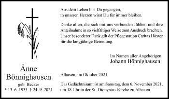 Traueranzeige von Johann Bönnighausen von Westfalen-Blatt