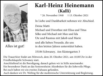 Traueranzeige von Karl-Heinz Heinemann von Westfalen-Blatt