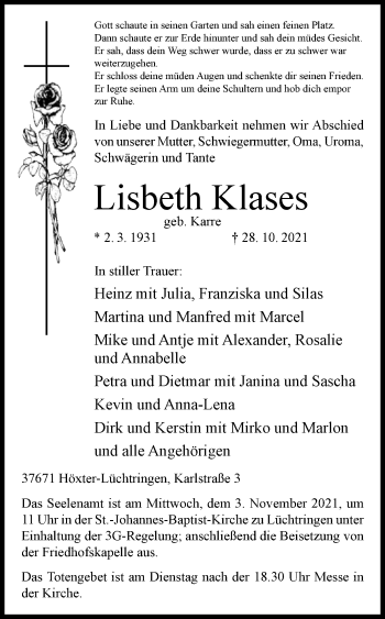 Traueranzeige von Lisbeth Klases von Westfalen-Blatt