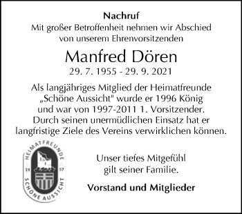 Traueranzeige von Manfred Dören von Westfalen-Blatt