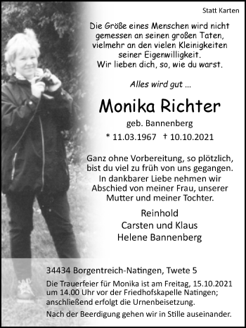 Traueranzeige von Monika Richter von Westfalen-Blatt