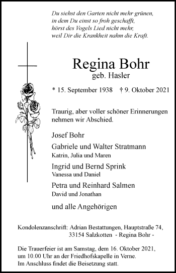 Traueranzeige von Regina Bohr von Westfalen-Blatt