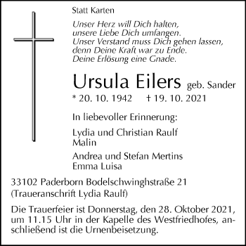 Traueranzeige von Ursula Eilers von Westfalen-Blatt