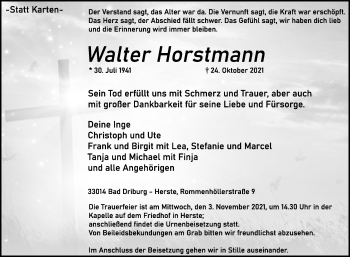 Traueranzeige von Walter Horstmann von Westfalen-Blatt