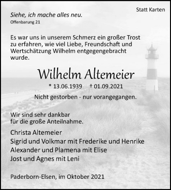 Traueranzeige von Wilhelm Altemeier von Westfalen-Blatt